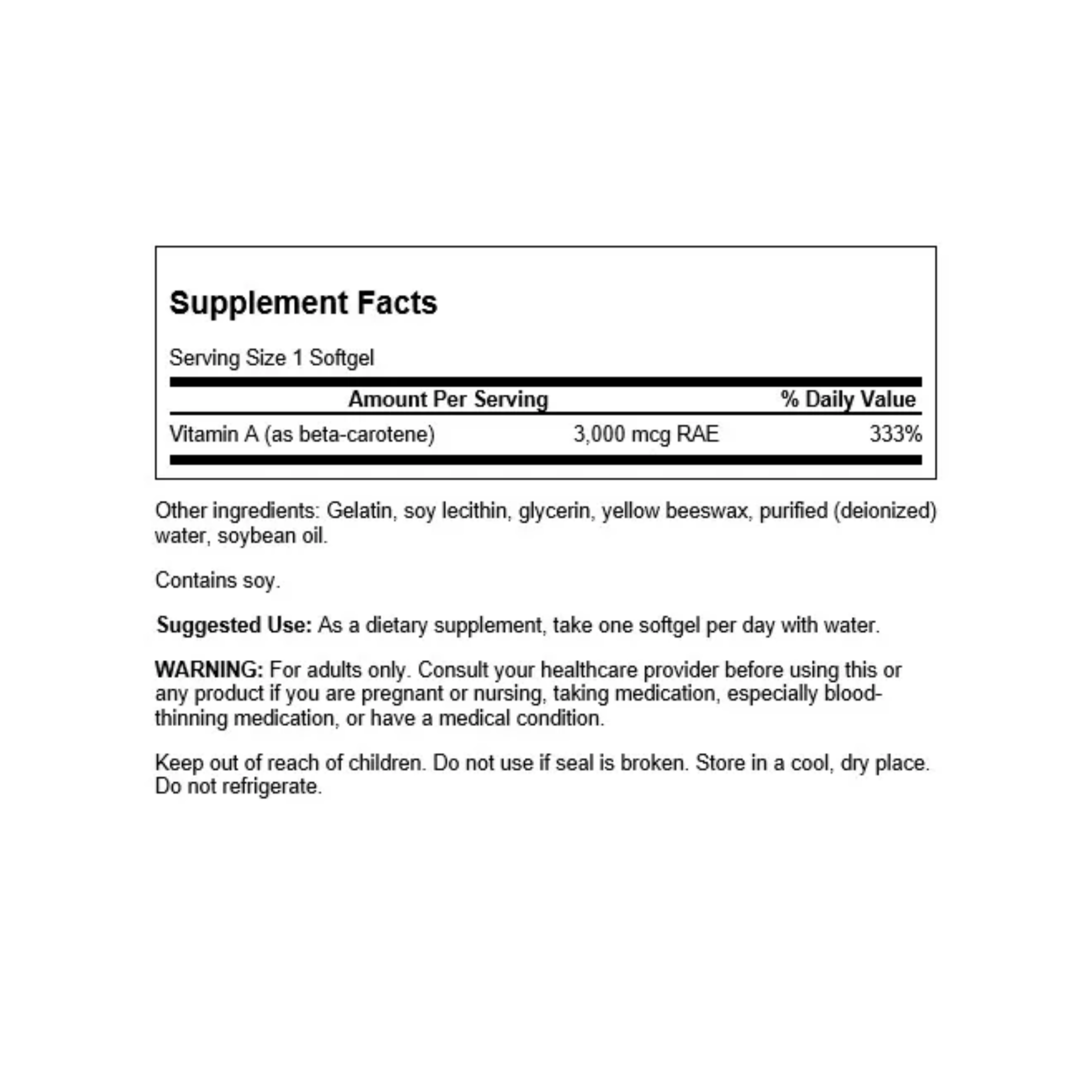 Swanson Beta - caroteno 10.000 UI (3.000 mcg EAR) – 100 cápsulas blandas - Süpp